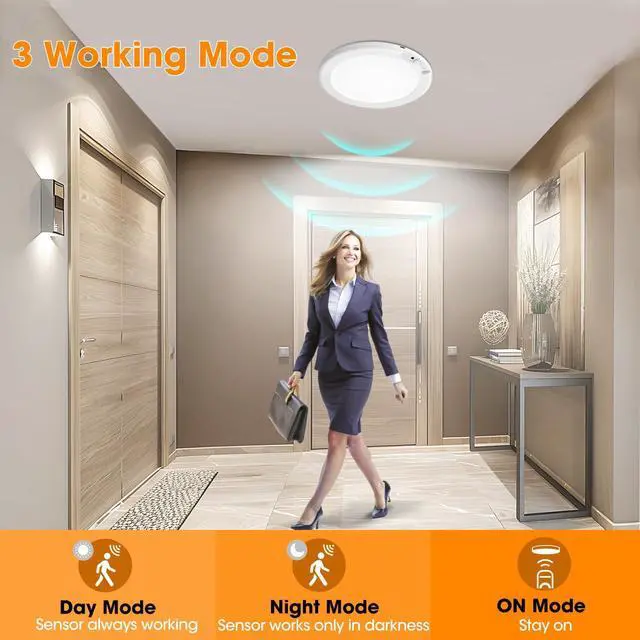 Alt view image 11 of 14 - Rechargeable Motion Sensor Ceiling Light with Remote - Magnetic Wireless Ceiling Light Battery Powered for Closet Shower Stairs Shed Hallway ect