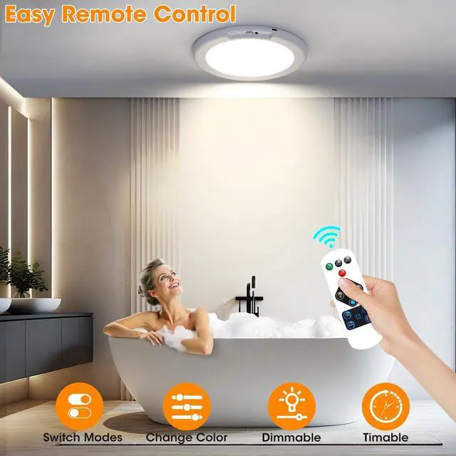 Alt view image 12 of 14 - Rechargeable Motion Sensor Ceiling Light with Remote - Magnetic Wireless Ceiling Light Battery Powered for Closet Shower Stairs Shed Hallway ect