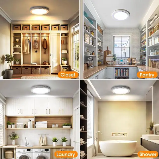 Alt view image 14 of 14 - Rechargeable Motion Sensor Ceiling Light with Remote - Magnetic Wireless Ceiling Light Battery Powered for Closet Shower Stairs Shed Hallway ect