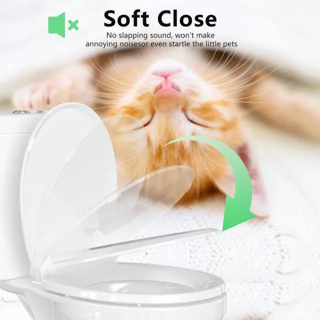 Alt view image 8 of 12 - Toilet Seat Round Soft Close16.5'', Toilet Lid Slow Close Quiet No Slam, Easy Installation & ReleaseSafe PP Material Easy Clean, Comfortable Ergonomic Design, 2 Years Support, White Plastic