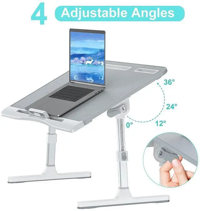 Alt view image 9 of 14 - Laptop Bed Tray Desk with Adjustable Height & Angle, No Drawer, Grey | Foldable PVC Leather Desktop Laptop Lap Desk for Bed/Sofa/Couch/Floor