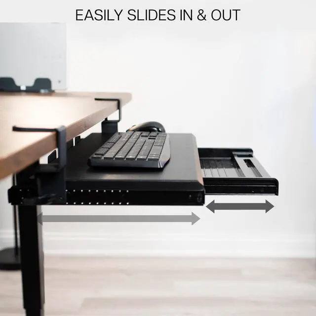 Alt view image 14 of 14 - Large Keyboard Tray Under Desk Pull Out Platform with Pencil Drawer, Extra Sturdy C Clamp Mount, 27 (33 Including Clamps) x 11 inch Slide-Out Tray with Storage Drawer, Black, MOUNT-KB05-4D