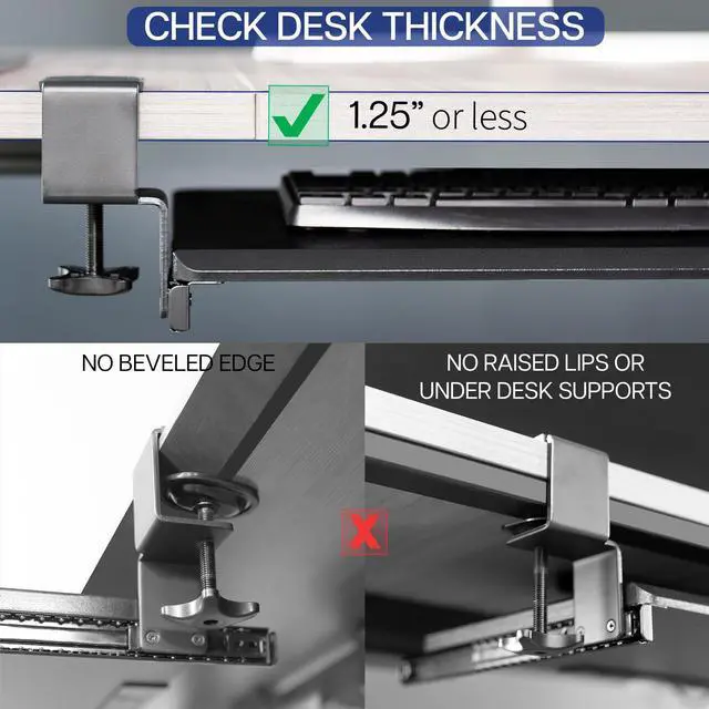 Alt view image 12 of 14 - Large Keyboard Tray Under Desk Pull Out Platform with Pencil Drawer, Extra Sturdy C Clamp Mount, 27 (33 Including Clamps) x 11 inch Slide-Out Tray with Storage Drawer, Black, MOUNT-KB05-4D