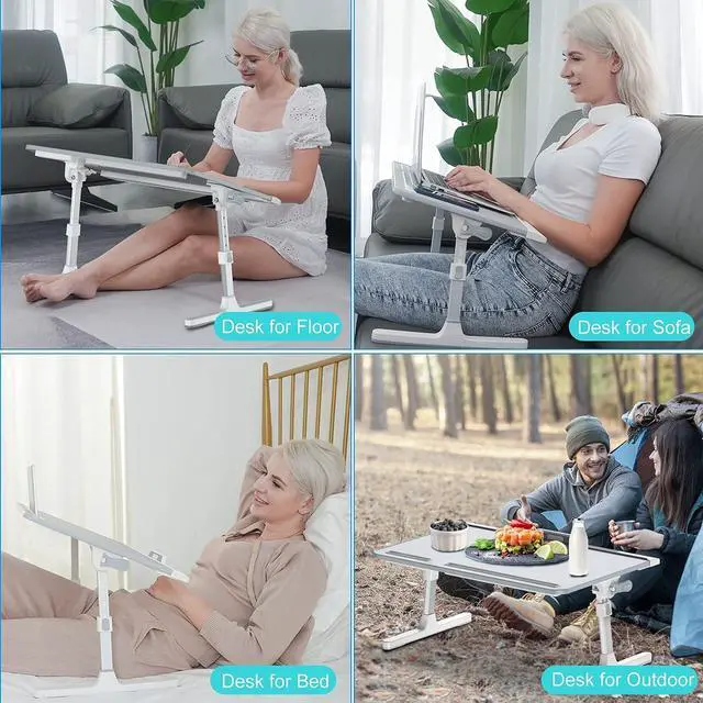 Alt view image 11 of 14 - Laptop Bed Tray Desk with Adjustable Height & Angle, No Drawer, Grey | Foldable PVC Leather Desktop Laptop Lap Desk for Bed/Sofa/Couch/Floor
