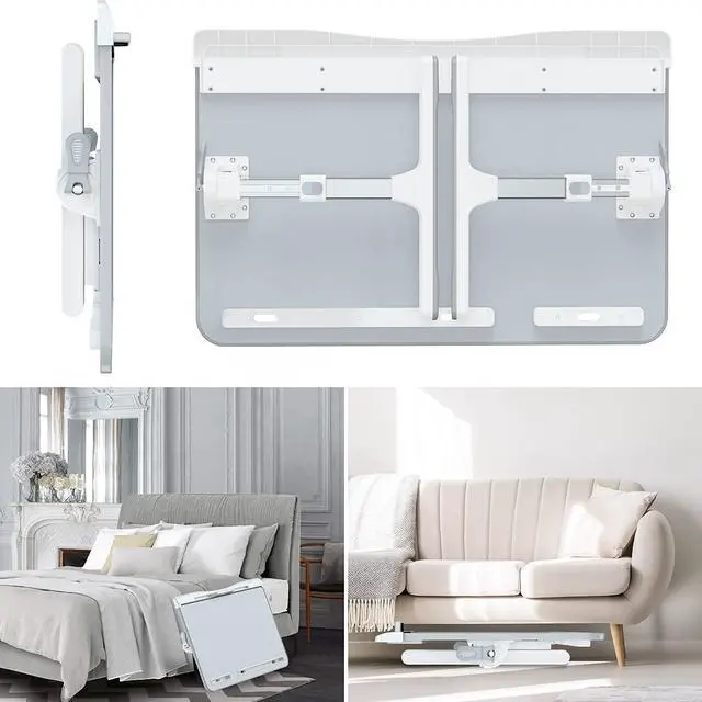 Alt view image 13 of 14 - Laptop Bed Tray Desk with Adjustable Height & Angle, No Drawer, Grey | Foldable PVC Leather Desktop Laptop Lap Desk for Bed/Sofa/Couch/Floor
