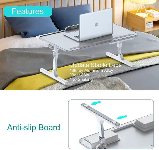 Alt view image 14 of 14 - Laptop Bed Tray Desk with Adjustable Height & Angle, No Drawer, Grey | Foldable PVC Leather Desktop Laptop Lap Desk for Bed/Sofa/Couch/Floor