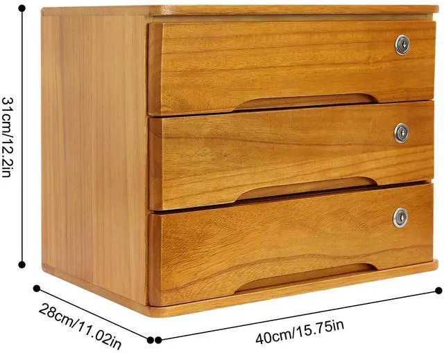 Alt view image 10 of 14 - Wood Desk Organizer with 3 Drawers, Lockable Desktop Countertop Storage Cabinet for Home Office Supplies File Tabletop Organizing Unit, 15.75" x 11.02" x 12.2" (Brown)