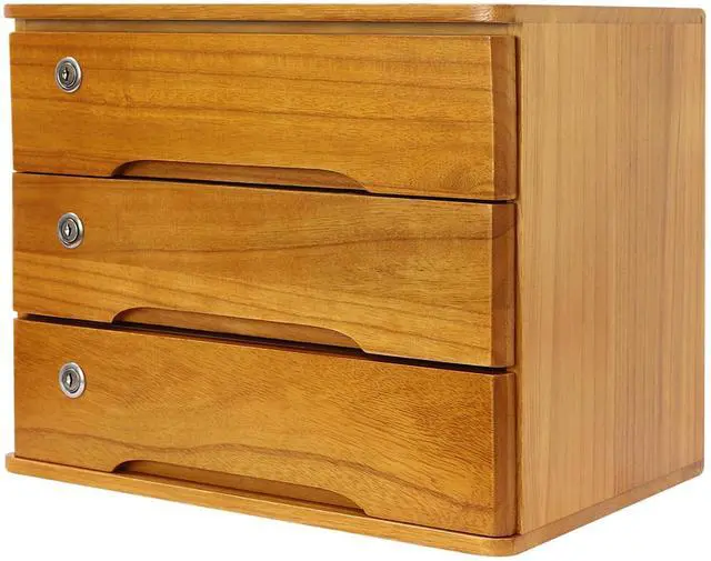 Alt view image 8 of 14 - Wood Desk Organizer with 3 Drawers, Lockable Desktop Countertop Storage Cabinet for Home Office Supplies File Tabletop Organizing Unit, 15.75" x 11.02" x 12.2" (Brown)