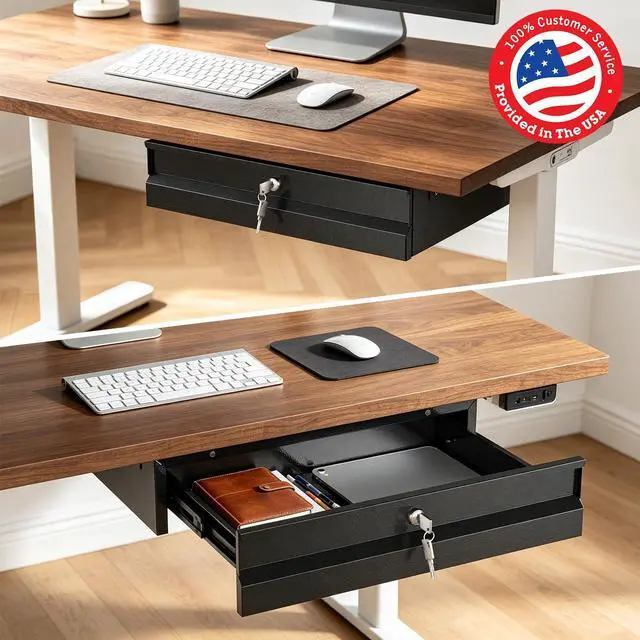 Alt view image 9 of 14 - 17.75" Steel Under Desk Drawer with Lock & Keys - Attachable Desk Drawer with Slide Out Attachment for Wooden Desks & Workstations - Locking Under Table Undermount Drawers for Home Office