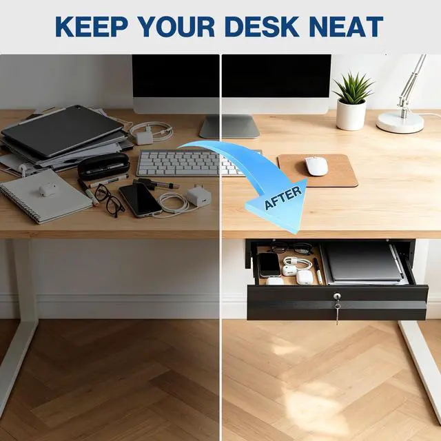 Alt view image 11 of 14 - 17.75" Steel Under Desk Drawer with Lock & Keys - Attachable Desk Drawer with Slide Out Attachment for Wooden Desks & Workstations - Locking Under Table Undermount Drawers for Home Office