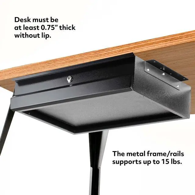 Alt view image 14 of 14 - 17.75" Steel Under Desk Drawer with Lock & Keys - Attachable Desk Drawer with Slide Out Attachment for Wooden Desks & Workstations - Locking Under Table Undermount Drawers for Home Office