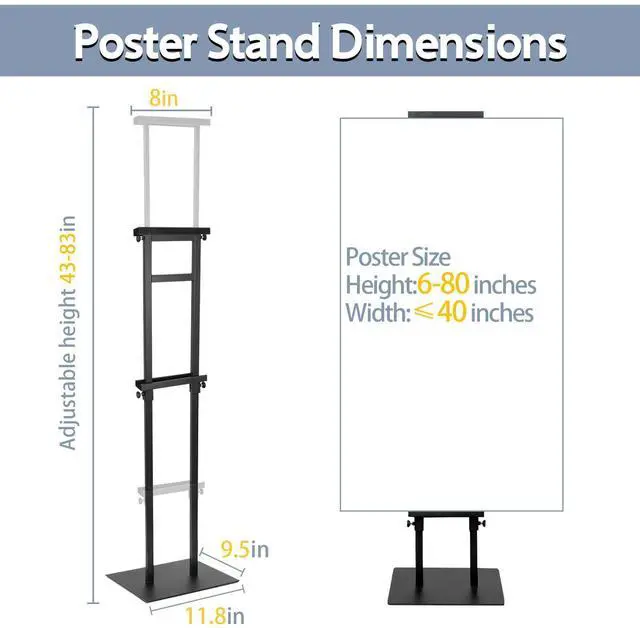 Alt view image 10 of 14 - 2PACK Poster Stand Adjustable Poster Holder Stand, Foam Board Stand for Display, Heavy Duty Pedestal Sign Holder, Metal Stand for Display Board Up to 83"