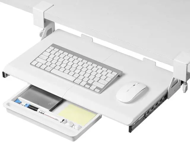 Alt view image 8 of 14 - Under Desk Keyboard Tray - Small Slide Out Keyboard Shelf with C Clamp Mount, 19.7" x 11.8" Ergonomic Pull Out Tray for Home Office Desk, White