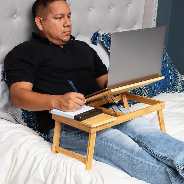 Alt view image 9 of 14 - Lap Desk, Laptop Stand with Folding Legs for Bed Dorm Room and Home Office, Rayon From Bamboo, Brown