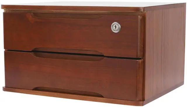 Alt view image 8 of 14 - Wood Desk Organizer with 2 Drawers, Lockable Desktop Countertop Storage Cabinet for Home Office Supplies File Tabletop Organizing Unit (Dark Brown)