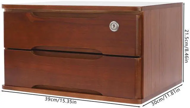Alt view image 10 of 14 - Wood Desk Organizer with 2 Drawers, Lockable Desktop Countertop Storage Cabinet for Home Office Supplies File Tabletop Organizing Unit (Dark Brown)