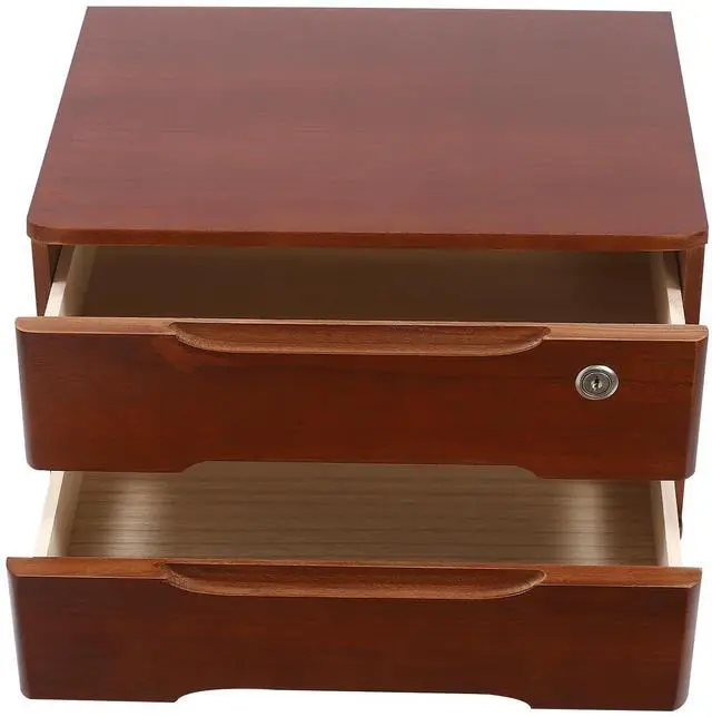 Alt view image 12 of 14 - Wood Desk Organizer with 2 Drawers, Lockable Desktop Countertop Storage Cabinet for Home Office Supplies File Tabletop Organizing Unit (Dark Brown)