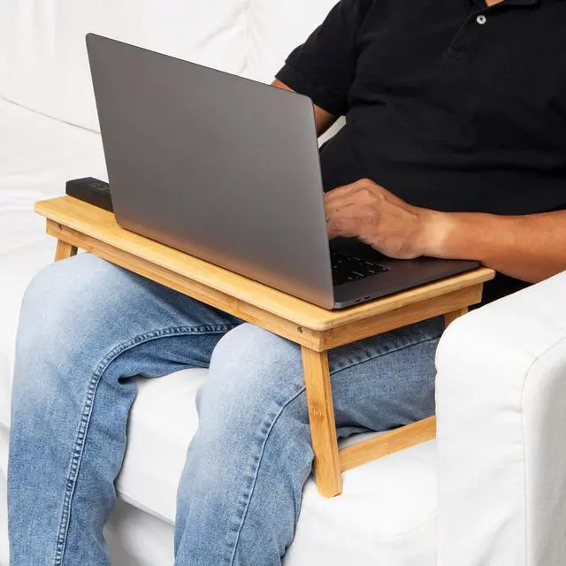 Alt view image 13 of 14 - Lap Desk, Laptop Stand with Folding Legs for Bed Dorm Room and Home Office, Rayon From Bamboo, Brown