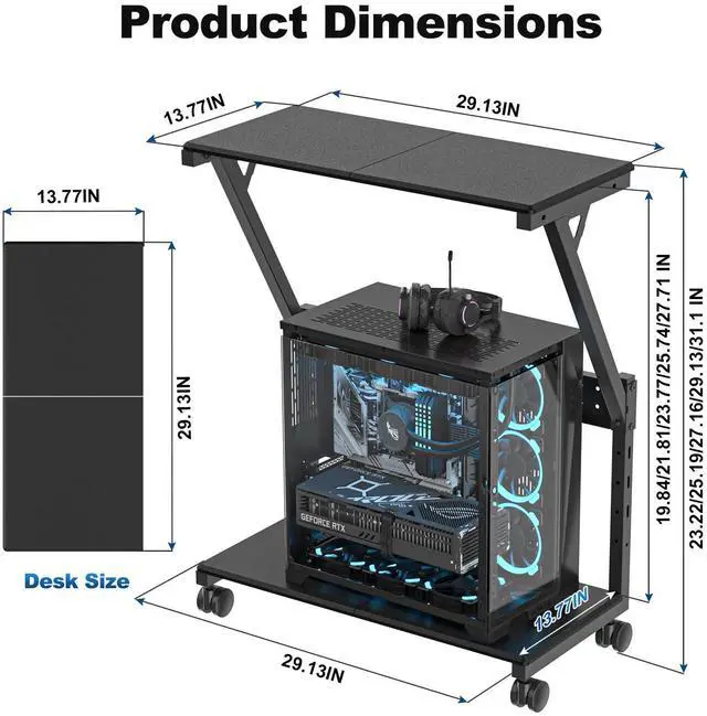 Alt view image 9 of 14 - Computer Tower Stand, 5 Levels Height Adjustable PC Tower Stand/Cart with Locking Wheels, 23.22"-31.10", Mobile Rolling CPU Holder, 29In Large PC Stand for Home Office, Black