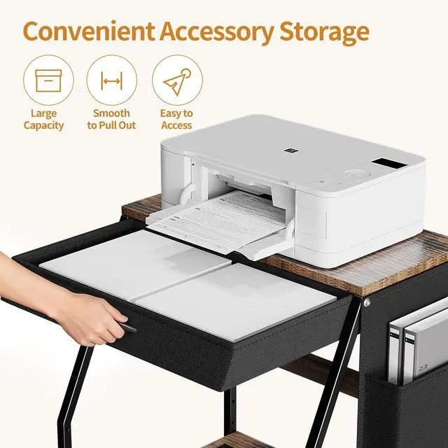 Alt view image 11 of 14 - Large Printer Stand, 3 Tier 22 x 18 Inch Mobile Printer Table | with Charging Station & Adjustable Storage Shelf, Rolling Printer Cart, Printer Stand with storage for Home Office