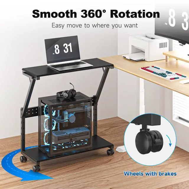 Alt view image 13 of 14 - Computer Tower Stand, 5 Levels Height Adjustable PC Tower Stand/Cart with Locking Wheels, 23.22"-31.10", Mobile Rolling CPU Holder, 29In Large PC Stand for Home Office, Black