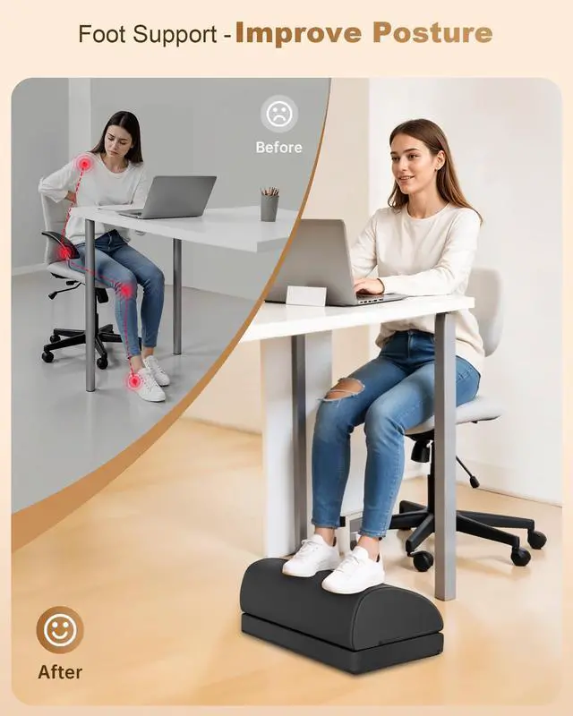 Alt view image 9 of 14 - Heated Foot Rest Under Desk at Work, Ergonomic Under Desk Foot Stool with Vibration Massage, Memory Foam Footrest, 3 Adjustable Height, Non-Slip
