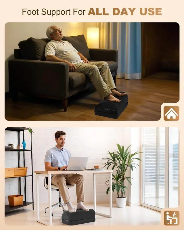 Alt view image 11 of 14 - Heated Foot Rest Under Desk at Work, Ergonomic Under Desk Foot Stool with Vibration Massage, Memory Foam Footrest, 3 Adjustable Height, Non-Slip