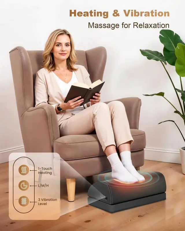 Alt view image 10 of 14 - Heated Foot Rest Under Desk at Work, Ergonomic Under Desk Foot Stool with Vibration Massage, Memory Foam Footrest, 3 Adjustable Height, Non-Slip