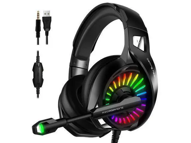 Alt view image 7 of 12 - Gaming Headset with Microphone, Headphones with LED RGB Light, Stereo Surround Sound