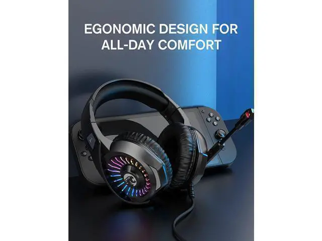 Alt view image 10 of 12 - Gaming Headset with Microphone, Headphones with LED RGB Light, Stereo Surround Sound