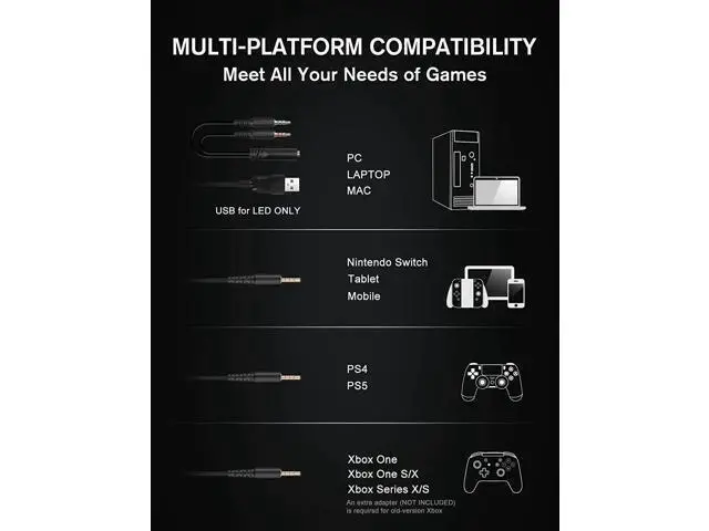 Alt view image 12 of 12 - Gaming Headset with Microphone, Headphones with LED RGB Light, Stereo Surround Sound