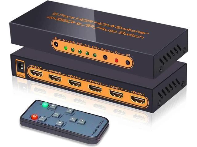 Alt view image 8 of 14 - 4K @60Hz Premium 5 Port HDMI Switch with Remote, 5 in 1 Out 4Kx2K HDMI Auto Switcher, 5x1 HDMI Switch Support UHD, HDR10, Dolby Vision, Atmos, YCbCr 4:4:4, HDCP2.2 and CEC (with US Power Adapter)