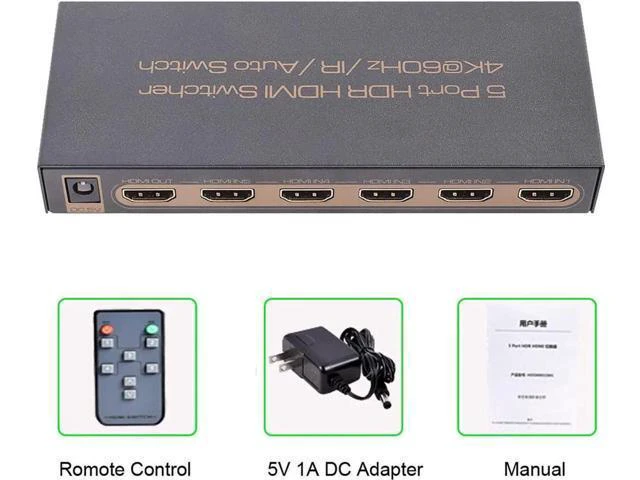 Alt view image 10 of 14 - 4K @60Hz Premium 5 Port HDMI Switch with Remote, 5 in 1 Out 4Kx2K HDMI Auto Switcher, 5x1 HDMI Switch Support UHD, HDR10, Dolby Vision, Atmos, YCbCr 4:4:4, HDCP2.2 and CEC (with US Power Adapter)