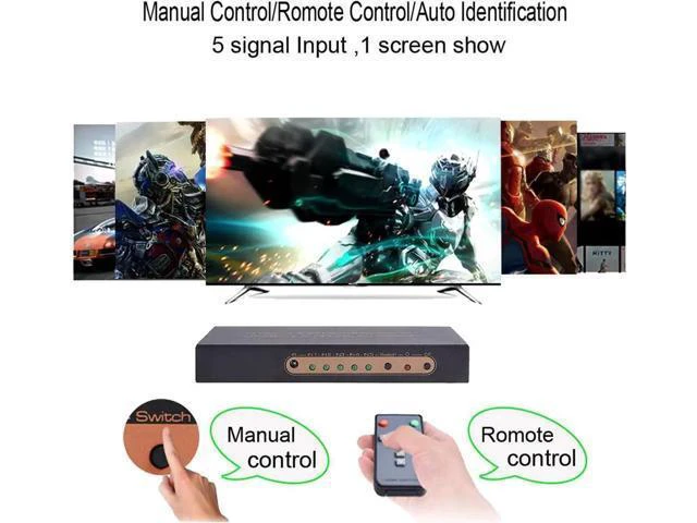 Alt view image 12 of 14 - 4K @60Hz Premium 5 Port HDMI Switch with Remote, 5 in 1 Out 4Kx2K HDMI Auto Switcher, 5x1 HDMI Switch Support UHD, HDR10, Dolby Vision, Atmos, YCbCr 4:4:4, HDCP2.2 and CEC (with US Power Adapter)