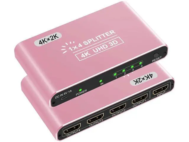 Alt view image 8 of 14 - AOMOPROING HDMI Splitter 1 in 4 Out, 4K HDMI Splitters for Four Monitors Supports 3D Full HD 1080P Aluminum, Compatible for PS4 Fire Stick HDTV(1 Source to 4 Displays) Pink