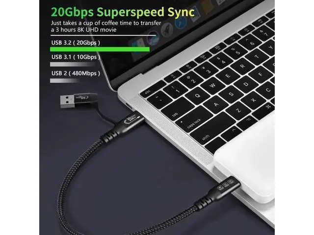 Alt view image 10 of 14 - Aomoproing USB2.0 A to USB C 3.2 Type C 20Gbps Male to Male Detachable 2m 6.6ft Cable Data Extension 10Gbps 240W Fast Charge 8K Ultra HD Video Data Connection Power Line