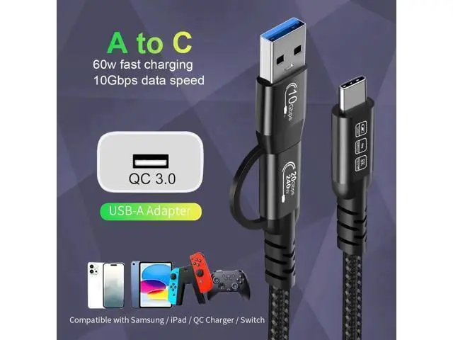 Alt view image 9 of 14 - Aomoproing USB2.0 A to USB C 3.2 Type C 20Gbps Male to Male Detachable 2m 6.6ft Cable Data Extension 10Gbps 240W Fast Charge 8K Ultra HD Video Data Connection Power Line