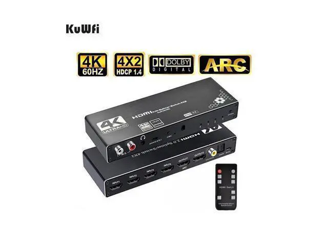 Alt view image 8 of 14 - 4K@60Hz HDMI Matrix Switch 4 in 2 Out Switcher 18G Ultra HD Supports Up to 4K @ 60Hz & 1080P EDID HDCP 2.2 HDR10- Remote Control (OZJ1)