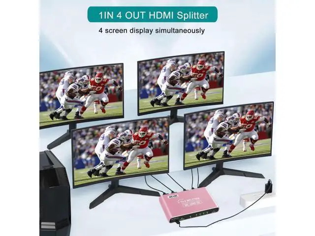 Alt view image 11 of 14 - AOMOPROING HDMI Splitter 1 in 4 Out, 4K HDMI Splitters for Four Monitors Supports 3D Full HD 1080P Aluminum, Compatible for PS4 Fire Stick HDTV(1 Source to 4 Displays) Pink