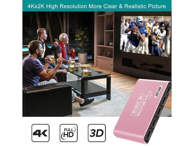 Alt view image 14 of 14 - AOMOPROING HDMI Splitter 1 in 4 Out, 4K HDMI Splitters for Four Monitors Supports 3D Full HD 1080P Aluminum, Compatible for PS4 Fire Stick HDTV(1 Source to 4 Displays) Pink