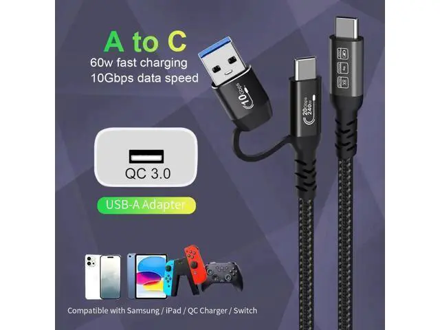 Alt view image 14 of 14 - Aomoproing USB2.0 A to USB C 3.2 Type C 20Gbps Male to Male Detachable 2m 6.6ft Cable Data Extension 10Gbps 240W Fast Charge 8K Ultra HD Video Data Connection Power Line