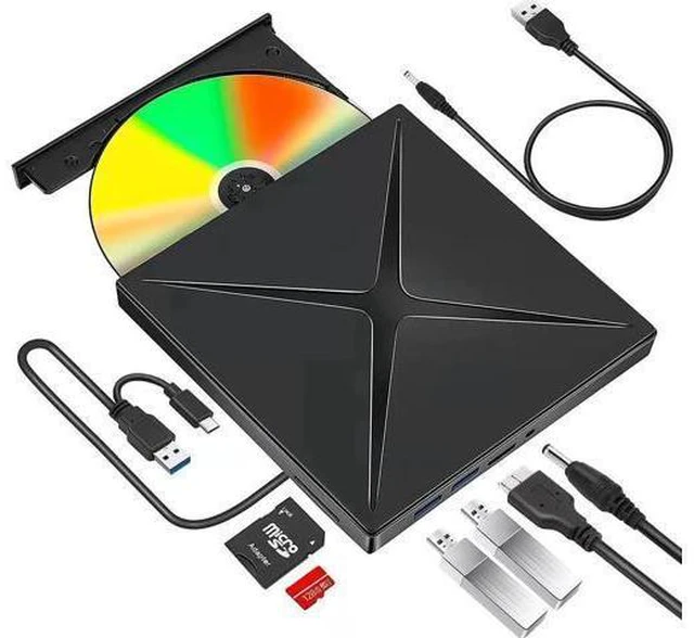 Alt view image 7 of 12 - 5 in 1 External CD/DVD Drive for Laptop, Ultra Slim USB 3.0 Type-C CD DVD +/-RW Burner, Optical Disk Drive Player with 2 USB Ports and TF/SD Reader, for Laptop Mac PC Windows 11/10/8/7 Linux OS
