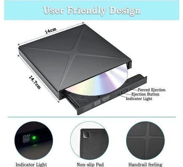 Alt view image 9 of 12 - 5 in 1 External CD/DVD Drive for Laptop, Ultra Slim USB 3.0 Type-C CD DVD +/-RW Burner, Optical Disk Drive Player with 2 USB Ports and TF/SD Reader, for Laptop Mac PC Windows 11/10/8/7 Linux OS