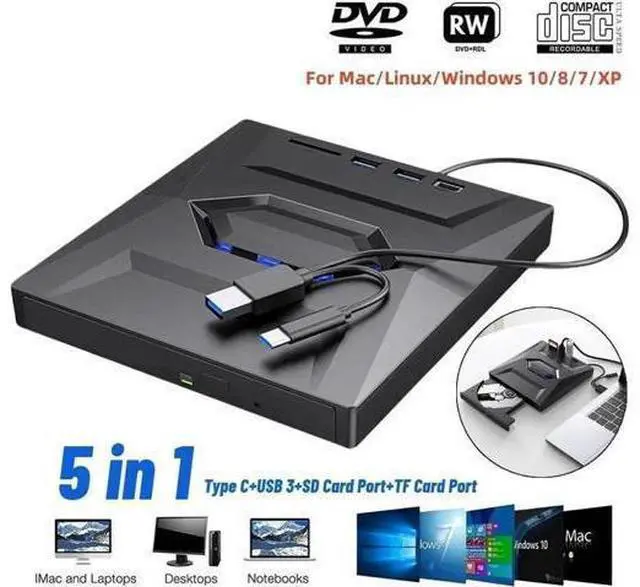 Alt view image 10 of 14 - 5 in 1 USB 3.0 Type C External CD DVD RW VCD Optical Drive with SD/TF Ports DVD Burner CD Writer Super Drive For Laptop Notebook