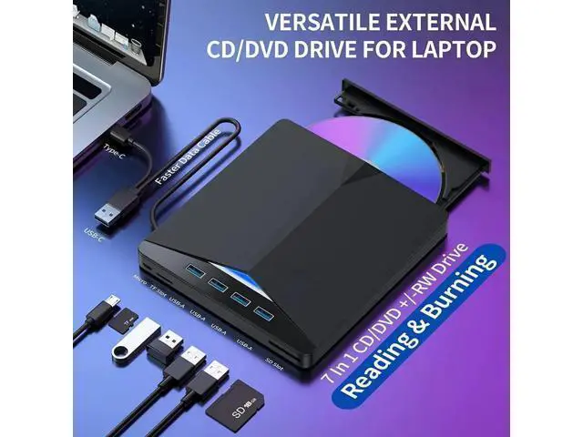 Alt view image 10 of 14 - 7-in-1 USB 3.0 Type C External CD DVD RW Optical Drive DVD Burner Reader Player Super Optical Drive For PC Laptop Notebook