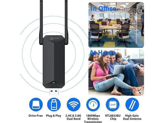 Alt view image 2 of 2 - USB WiFi 6 Adapter for PC, AX1800 USB 3.0 Dual Band Wireless Network Adapter with 2.4G/5G High Gain Antenna, 1800Mbps WiFi Dongle USB WiFi Adapter for PC Desktop Laptop Support Windows11/10 (Black)