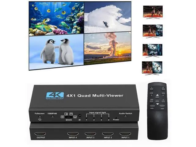 Alt view image 8 of 14 - 4K HDMI Multi-viewer Switch 4x1 HDMI Quad Multi-Viewer Switcher 4 in 1 Out 4K/1080P with Viewing Modes for Security Camera PC Gaming Consoles