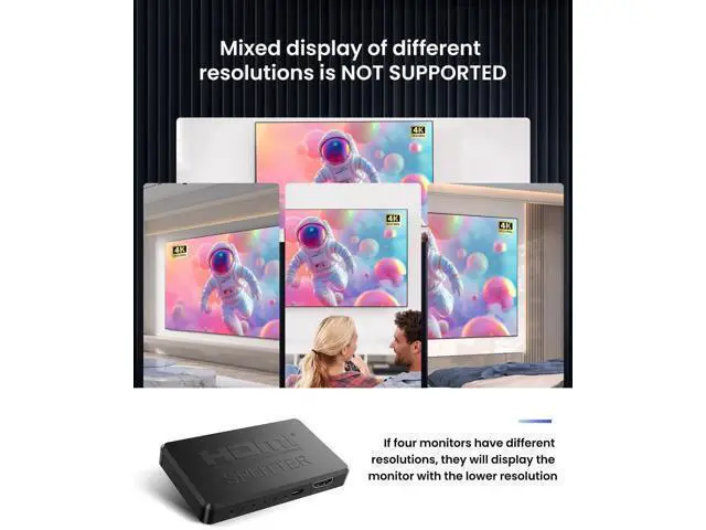 Alt view image 11 of 14 - Aomoproing HDMI Splitter 1 in 4 Out Support Duplicate/Mirror 1 Source Screen to 4 HDM-I Display Devices(Not Extend), 4 Port Hdmi Splitters for 3D,1080P, UHD TV(Not Include HDMI Cable)