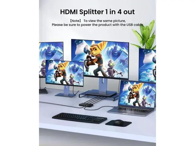 Alt view image 14 of 14 - Aomoproing HDMI Splitter 1 in 4 Out Support Duplicate/Mirror 1 Source Screen to 4 HDM-I Display Devices(Not Extend), 4 Port Hdmi Splitters for 3D,1080P, UHD TV(Not Include HDMI Cable)