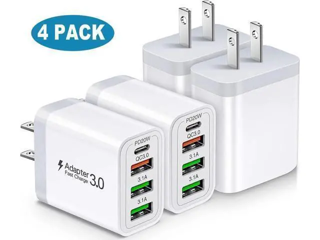Alt view image 8 of 14 - 35W USB C Fast Charger, 4-Pack 4-Port PD Type C+ Quick 3.0 USB A Wall Charger Block Compatible for i-P-h-o-n-e 12/13/14 /Pro Max, XS/XR/X, Pad Pro, S-a-m-s-u-n-g Galaxy, M-o-t-o, Tablet, and More
